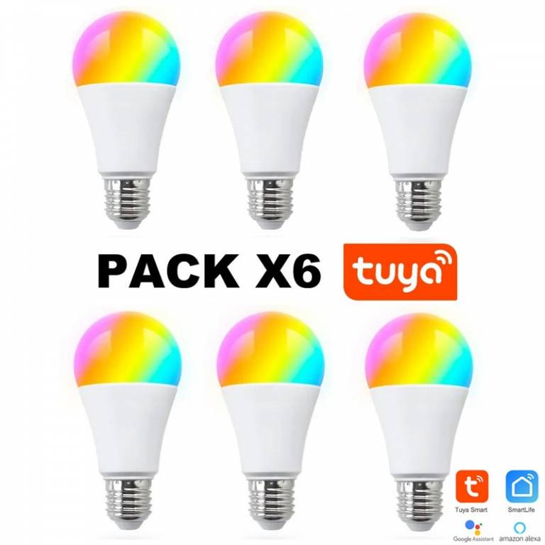 KIT x 6 Lamparas LED TUYA Smart Wi-Fi RGB+W 9W Luz Fría