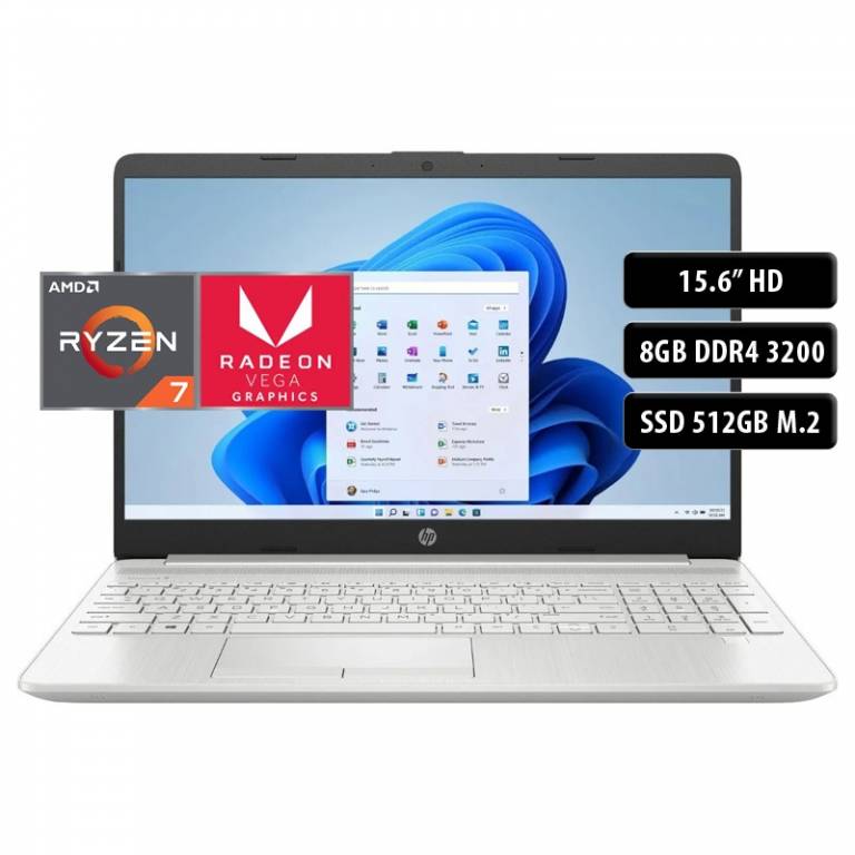 Notebook HP 15-ef2514la, Ryzen 7 5700U, 8GB, 512SSD, 15.6, Win 11